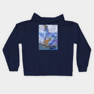 Deer in an enchanted winter landscape - magical forest Kids Hoodie